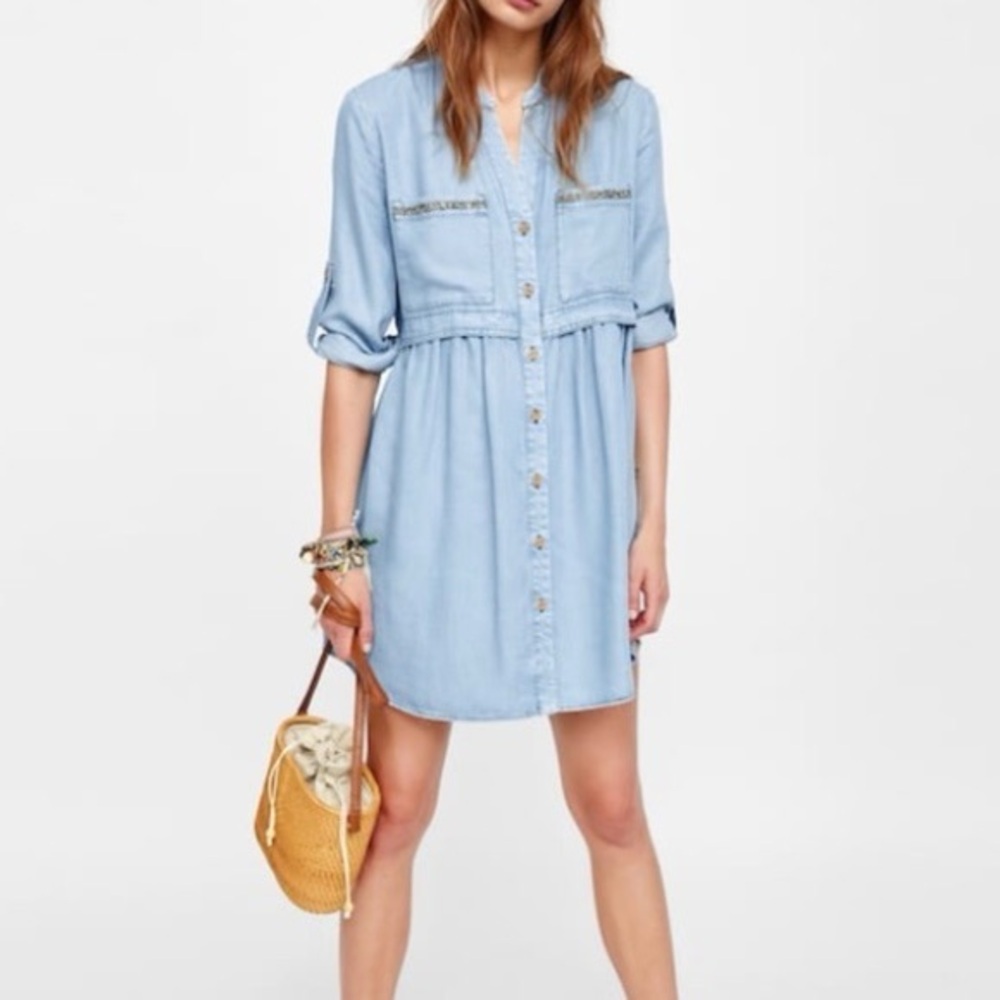 NWOT Zara Light Blue Denim Shirt Dress
